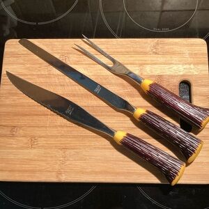 Vintage Horn Handle Carving Knife Set Fleetwood Designer Stainless MCM